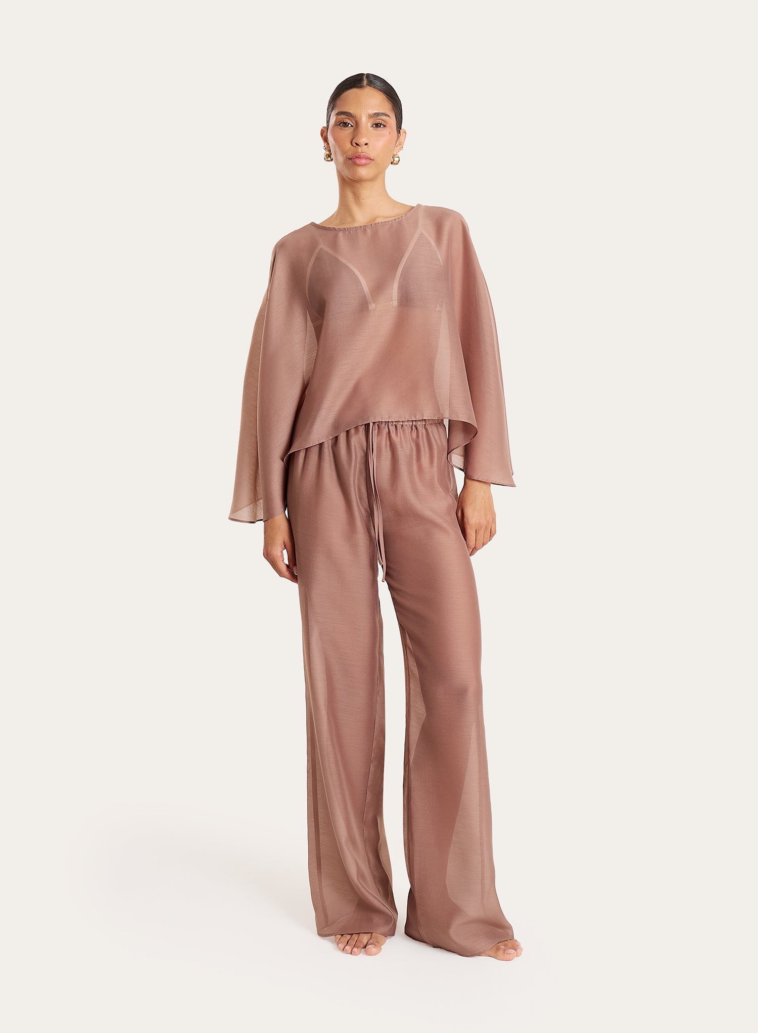 Mocha Sheer Wide Leg Trousers